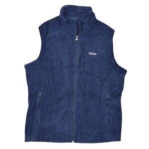 Patagonia Synchilla Blue Polyester Full Zip Fleece Vest Solid Men's Size L LOGO